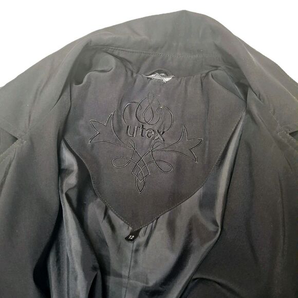 Vintage UTEX Chic Trenchcoat Size 12 Women's Black Belted Double Breasted - Picture 5 of 11